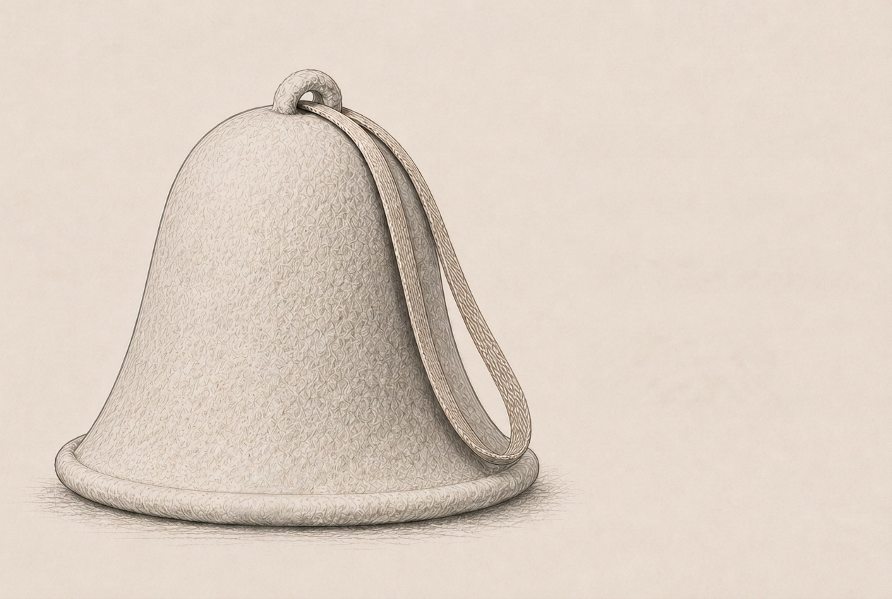 Prototype technical sketch of the TEJ Heritage Sauna Hat in natural wool felt, showing profile, plan and rolled brim details